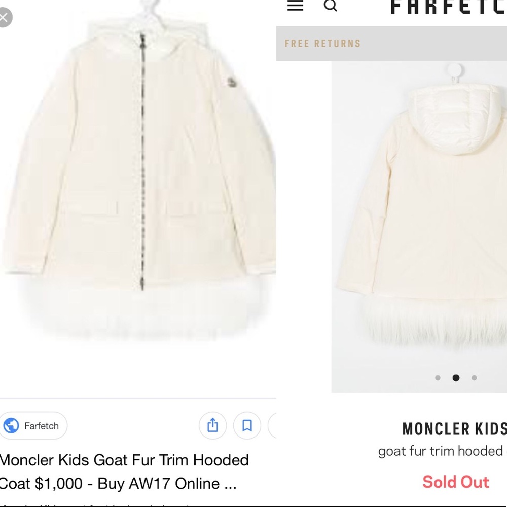 Moncler Kids Fur Trimmed Hooded Coat - Picture 8 of 10